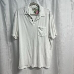 True Grit Mens White Terry Cloth Polo Shirt XL Preppy Resort Coastal Classic